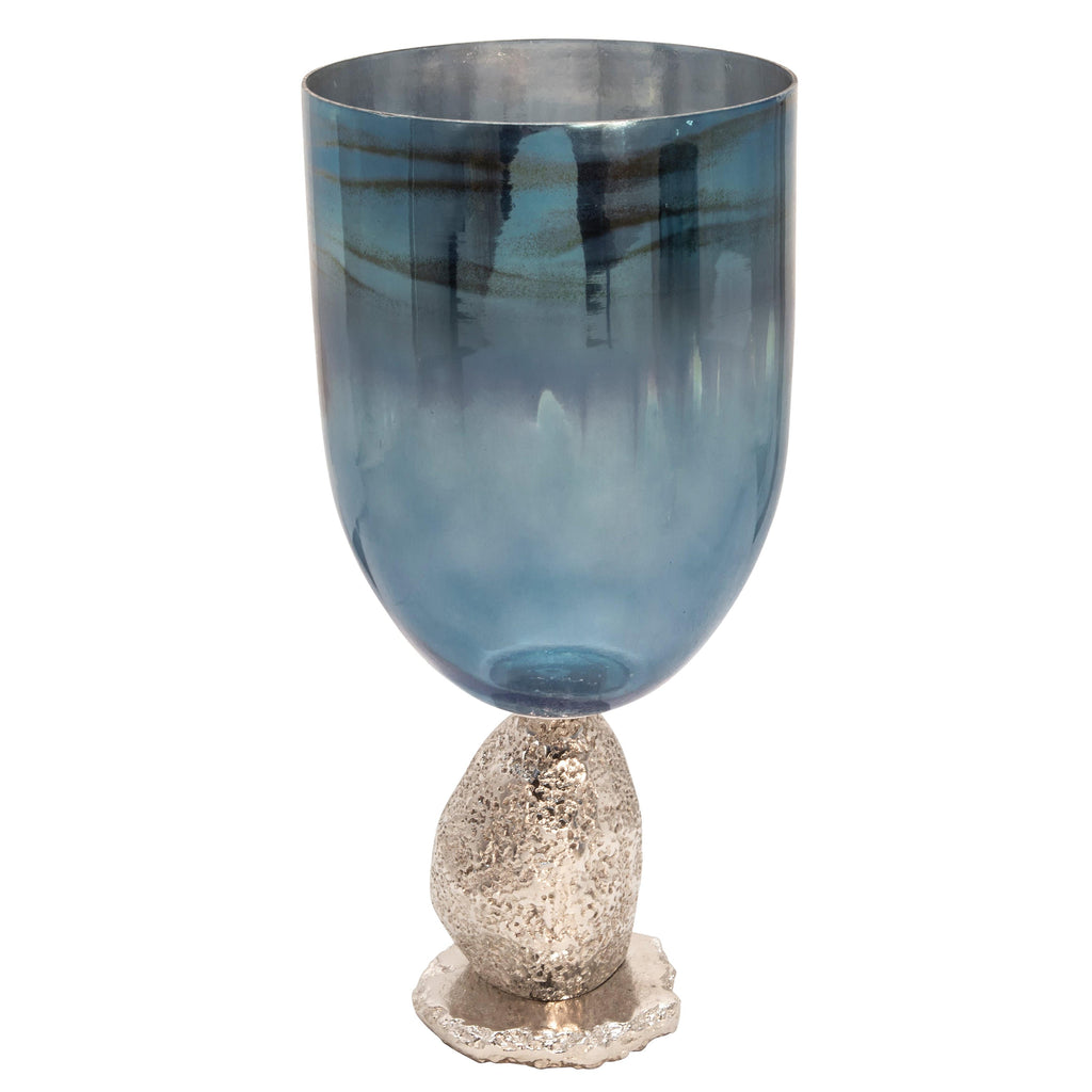 Sagebrook Home Glass Hurricane Vase, Blue, 22