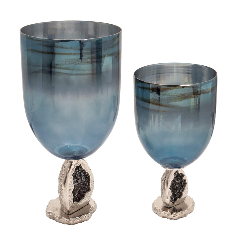 Sagebrook Home Glass Hurricane Vase, Blue, 22