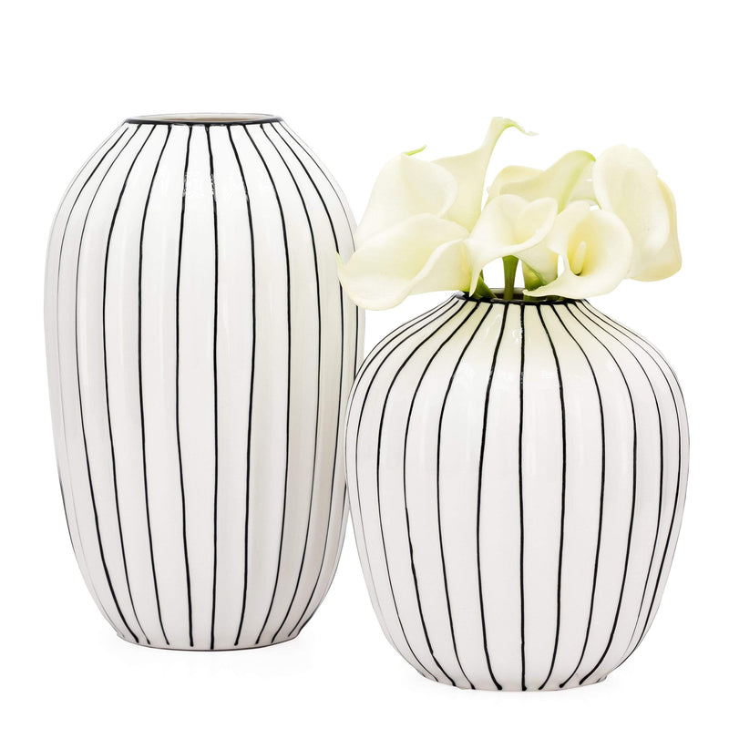 Torre & Tagus Abstract Striped Gourd Vase, Black & White, 8.5H